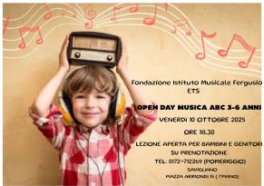 OPEN DAY : VENERD 10-10-2025: Musica 0-3 anni - Musica 3-6 anni 