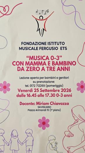 OPEN DAY MUSICA 0-3  E MUSICA ABC 3-6 ANNI - SAVIGLIANO - 25 SETTEMBRE 2026